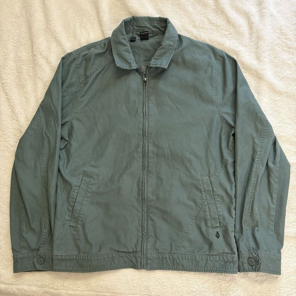 Volcom Full Zip Collared Jacket Mens Size Medium Green Skater Utility